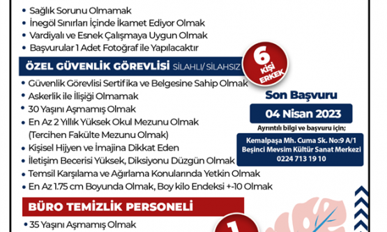 İnegöl Belediyesi Personel Alımına Çıkıyor