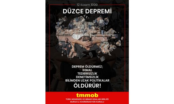 TMMOB Bursa'dan 12 Kasım Depremi Anması: 'Deprem Öldürmez, İhmal Öldürür!'