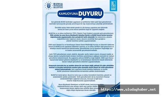 Buski'den su tarifelerinde tüfe güncellemeleri açıklaması